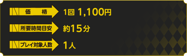 [価格] 1回1,100円　[所要目安時間] 約15分　[プレイ対象人数] 1人