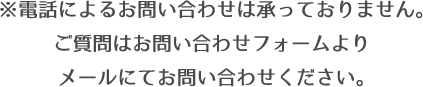 ※電話によるお問い合わせは承っておりません。ご質問はお問い合わせフォームよりメールにてお問い合わせください。