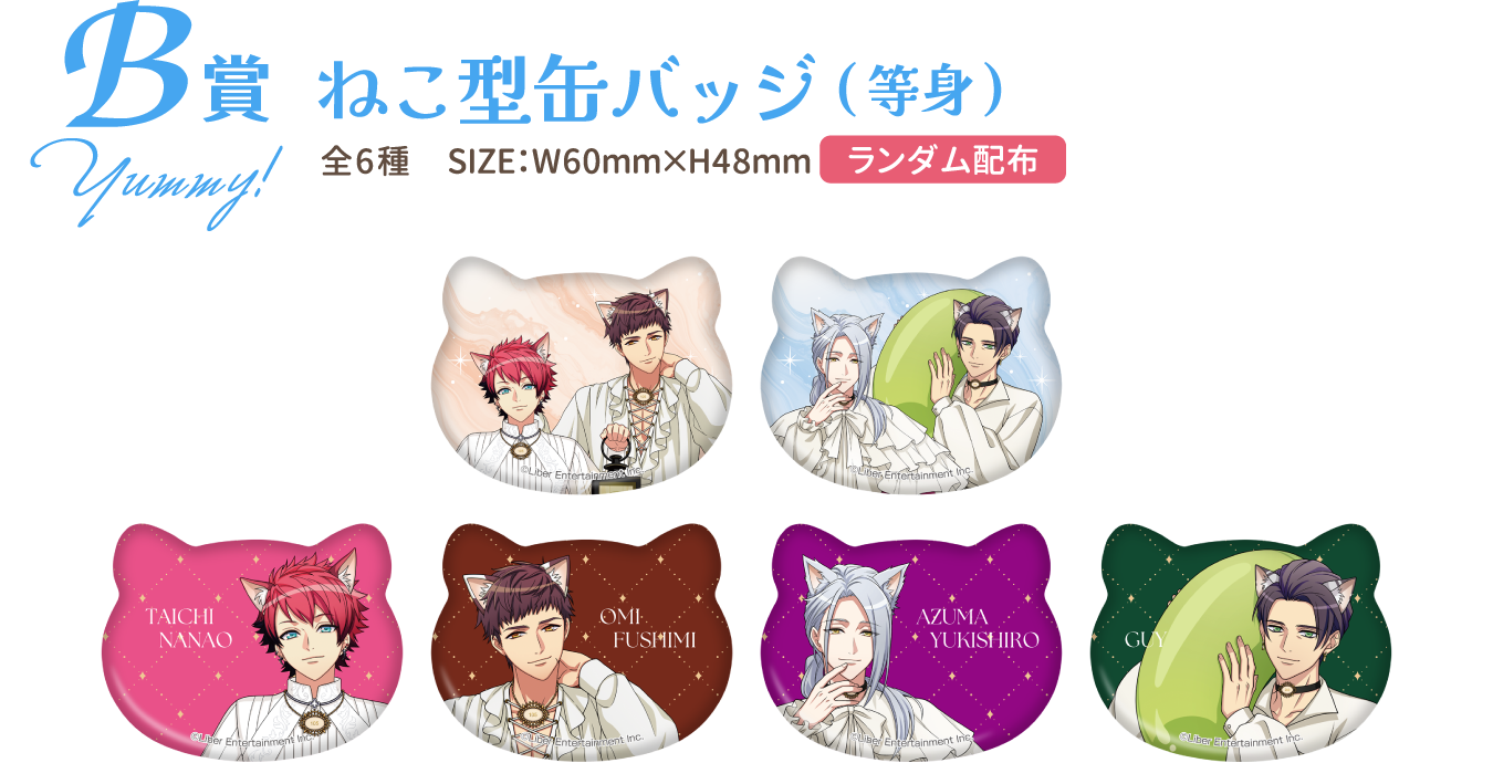 B賞：ねこ型缶バッジ(等身)