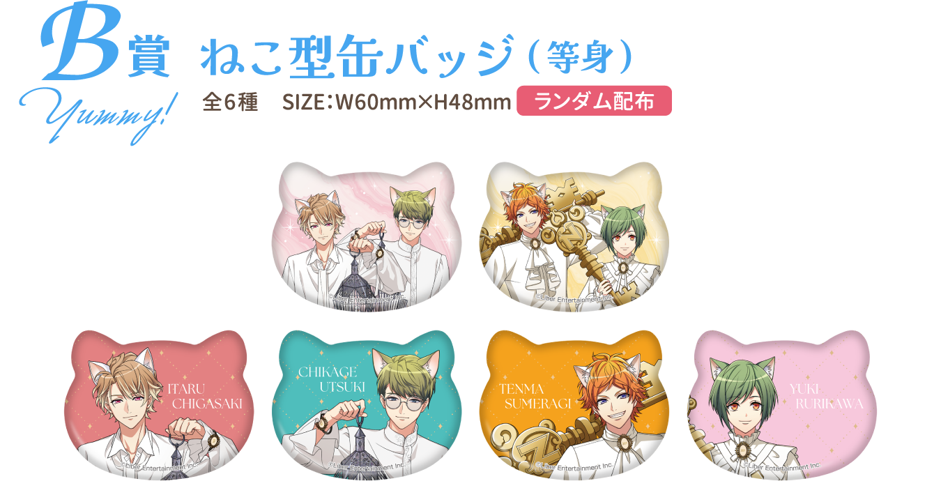 B賞：ねこ型缶バッジ(等身)