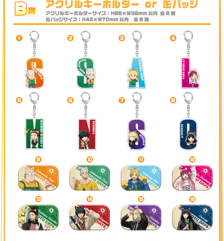 B賞：アクリルキーホルダー or 缶バッジ