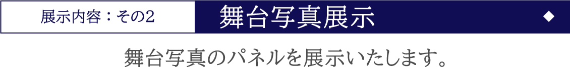 [展示内容：その2 / 舞台写真展示] 舞台写真のパネルを展示いたします。