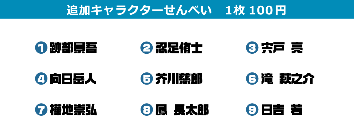 追加キャラクターせんべい　1枚100円