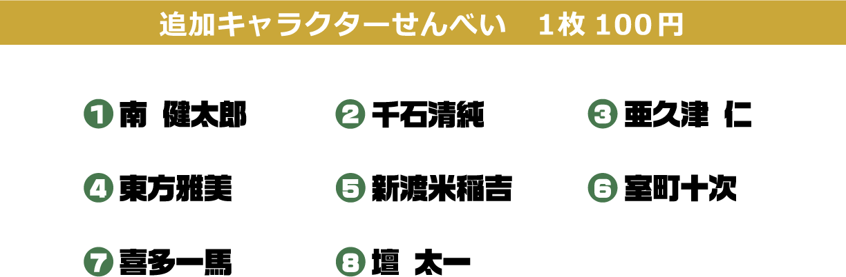 追加キャラクターせんべい　1枚100円